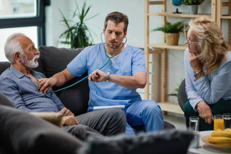 elderly man doing physical therapy exercises at home