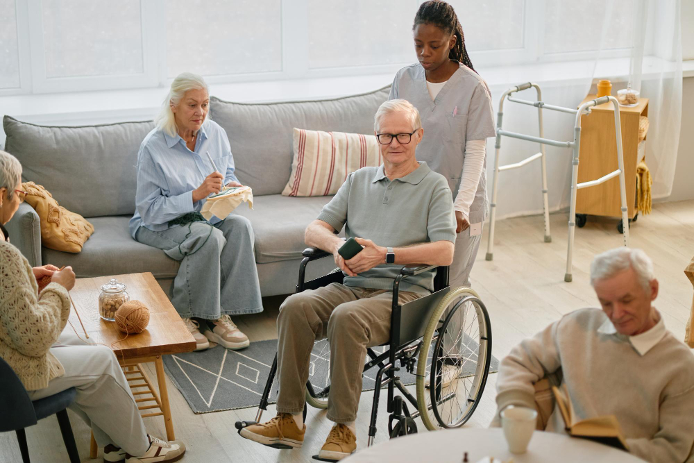 elderly person in wheelchair enjoying outdoor environment